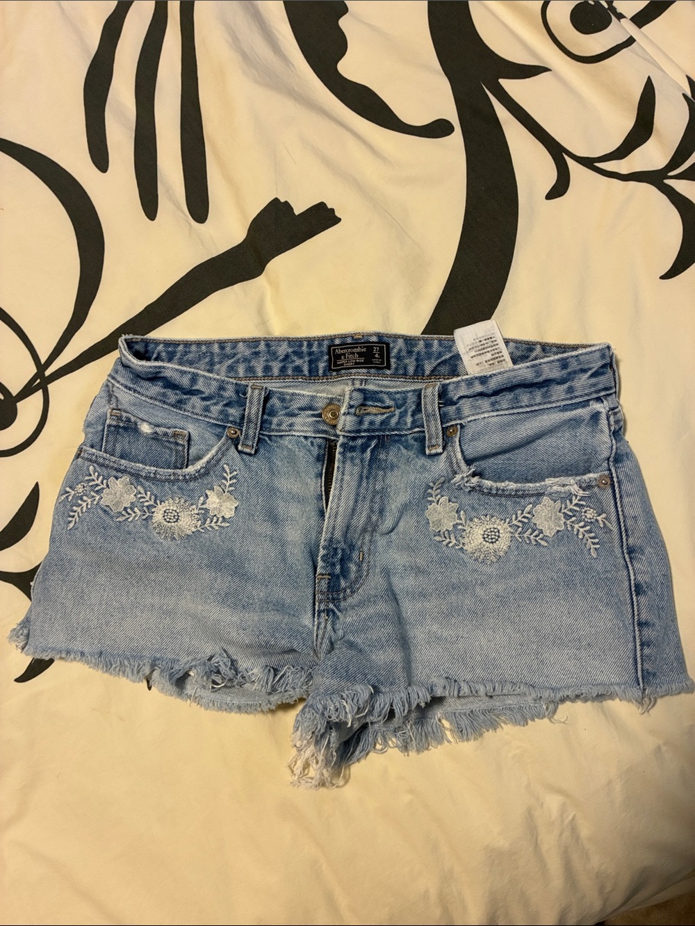 Abercrombie & Fitch Light Blue Embroidered Denim Cutoff Shorts